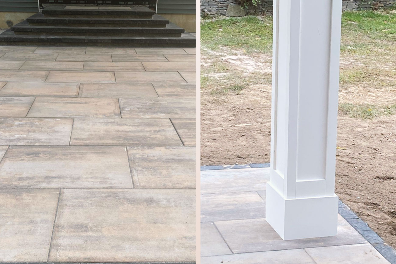 Elegant Outdoor Patio Addition finished flooring and exposed support beams