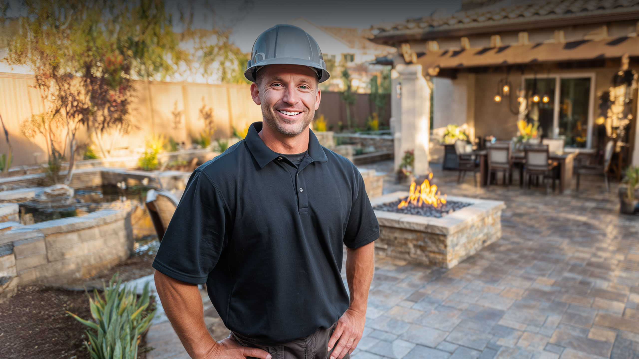 'I Got A Guy' handyman proudly standing in front of a newly completed patio in New Jersey, showcasing expert craftsmanship.