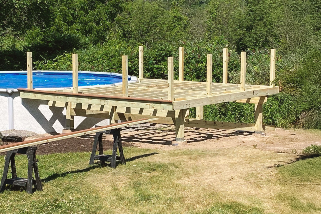 Framing of the deck structure around the pool area